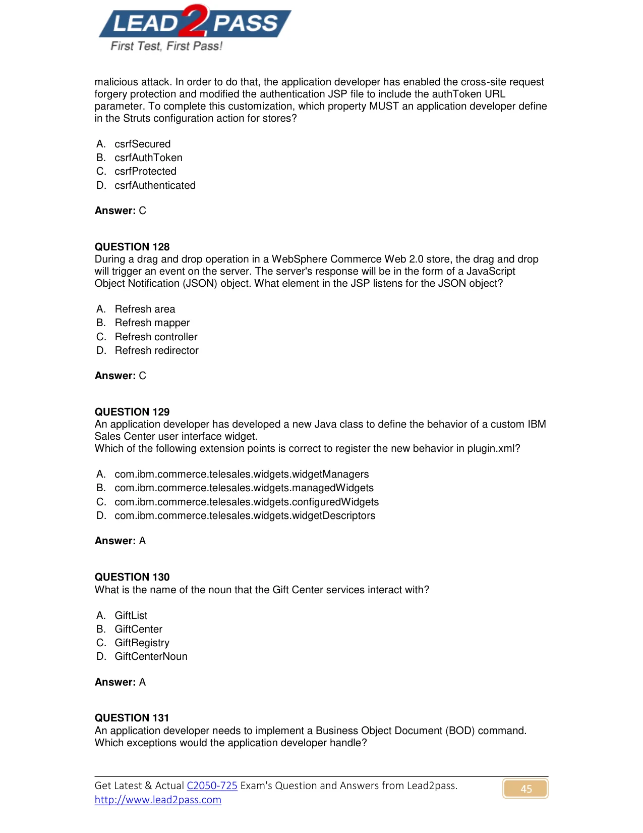 C2050-725 question #129 exhibit