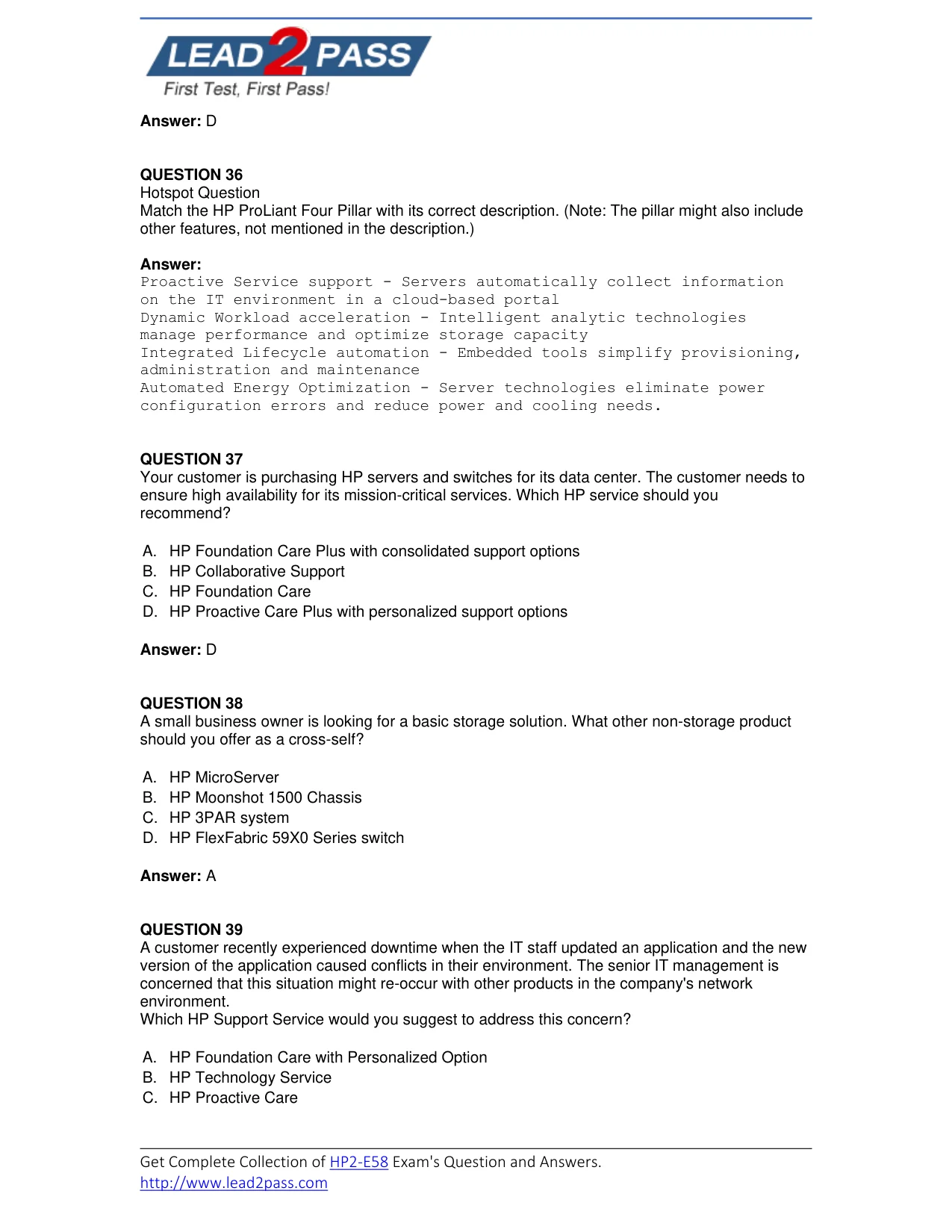 HP2-E58 question #37 exhibit