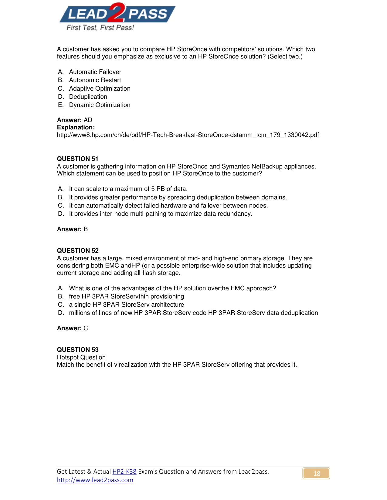 HP2-K38 question #52 exhibit