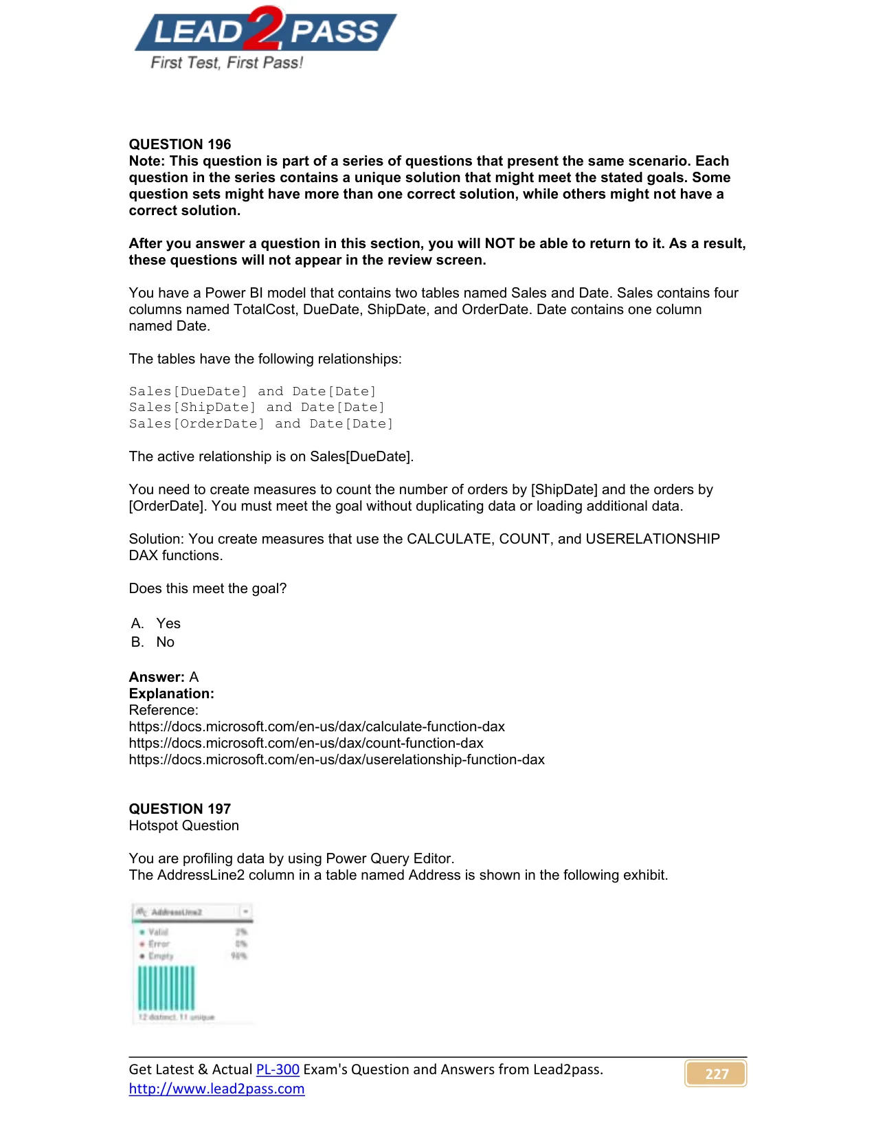 PL-300 question #196 exhibit